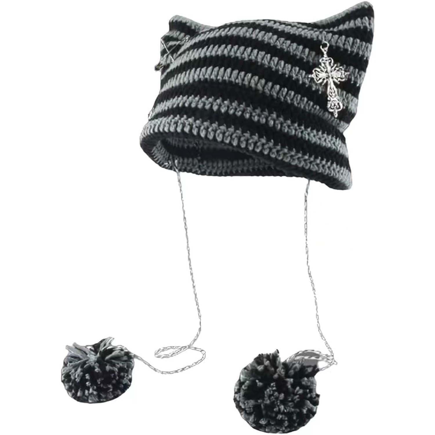 dierjueyersGrunge Beanies Crochet Knitted Hats for Women Girls Fox Cat Ear Goth Emo Alt Y2K Accessories Grunge Clothes (One Size,Grey)