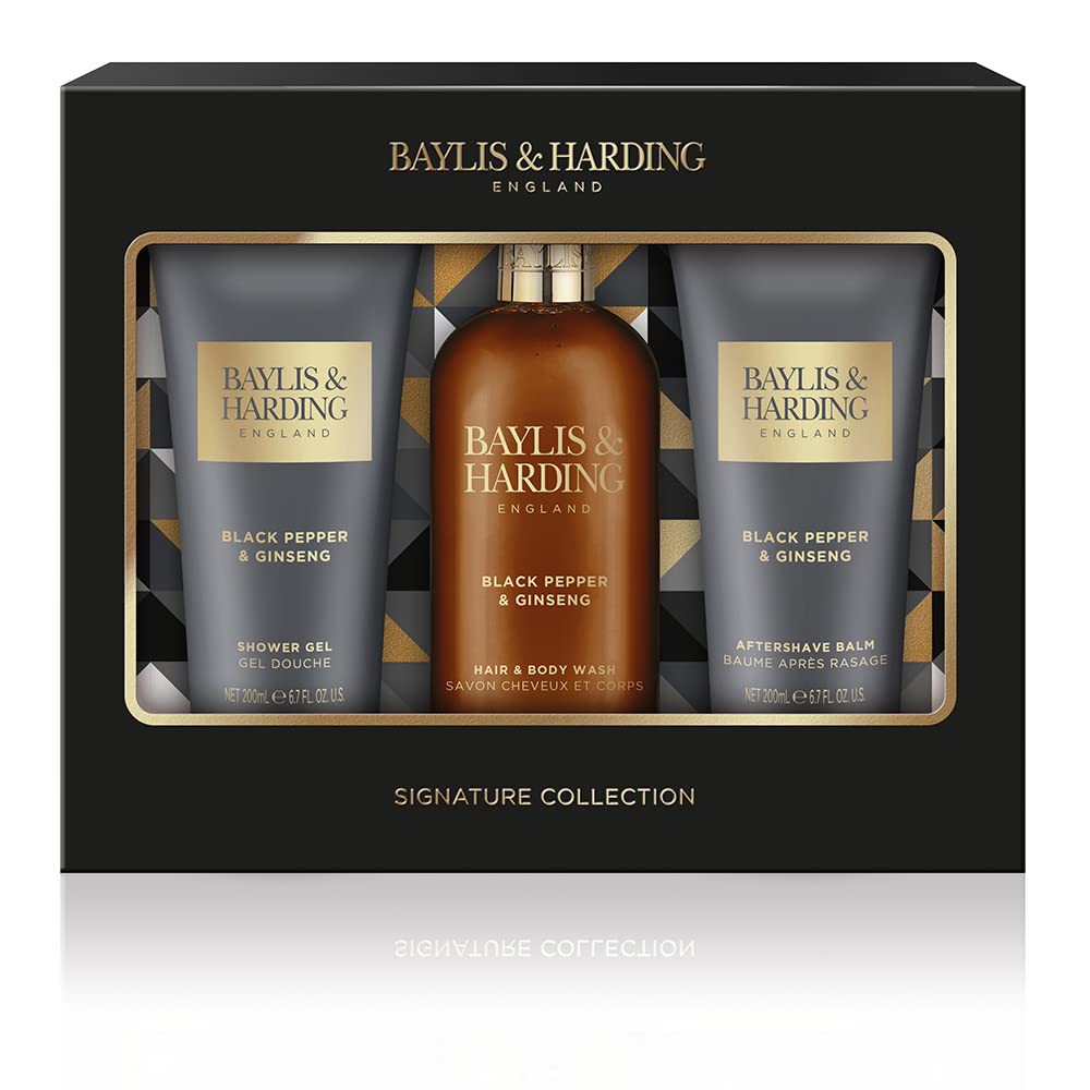 Baylis & Harding Black Pepper & Ginseng Men's Luxury Bathing Trio Gift Set - Vegan Friendly (Pack of 1)