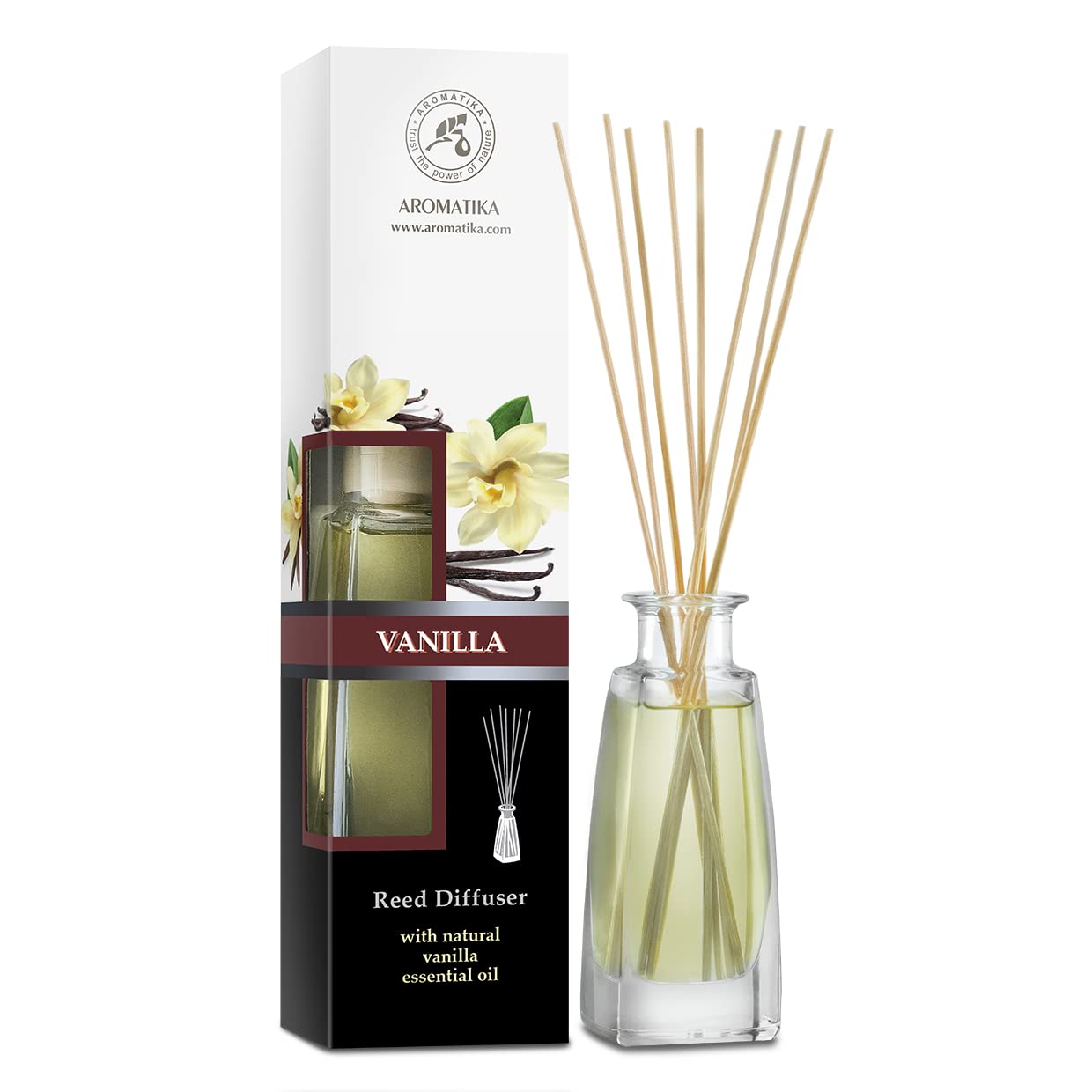 Reed Diffuser with Natural Essential Oil Vanilla 3.4 Fl Oz (100ml) - Scented Reed Diffuser - Gift Set with Bamboo Sticks - Best for Aromatherapy - SPA - Home - Office - Fitness Club