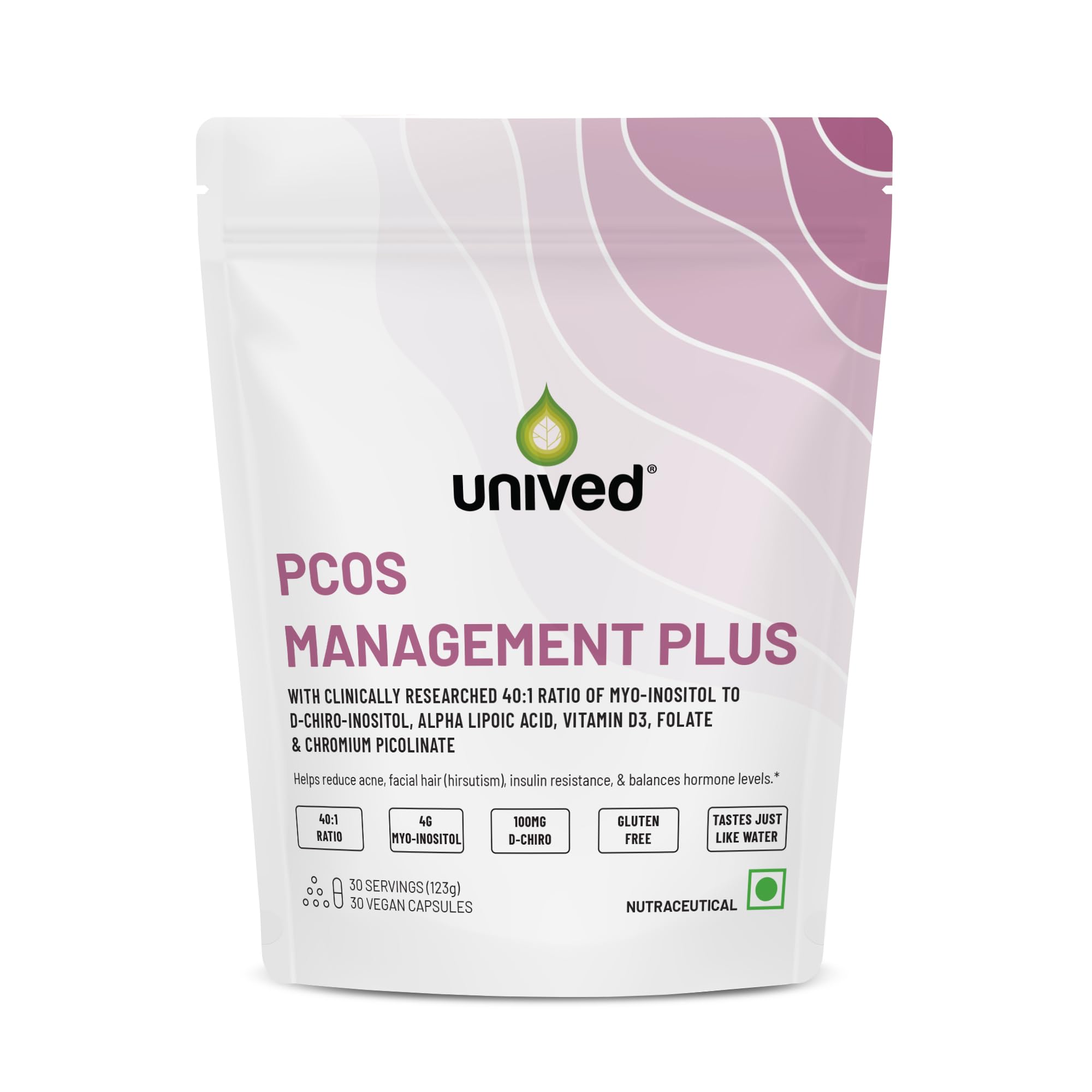 Unived PCOS Management Plus, 40:1 Ratio 4000mg Myo-Inositol to 100mg D-Chiro-Inositol with Natural Caronisitol®, for Acne, Facial Hair, Insulin Resistance