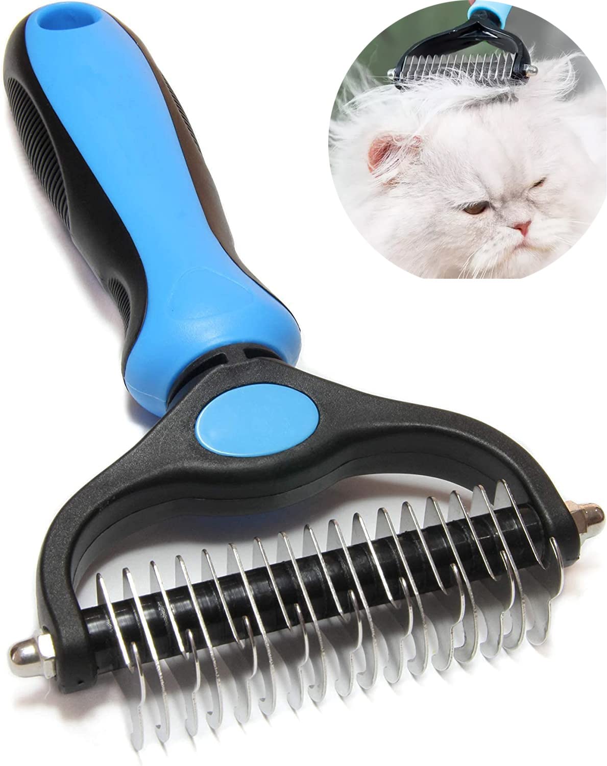 Premify Cat Brush | Dematting Comb for Dog and Cat,Pet Grooming Rake and Brushes for Small, Cat Comb, Medium & Large, Cats/Dogs 17+9 Double Sided Deshedding Tool Removes Knots and Tangled Hair