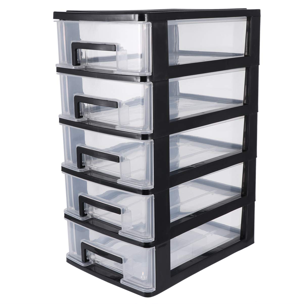 TofficuPlastic Storage 5 Drawer Storage Tower Multifunctional Storage Cabinet with Clear Drawers Storage Case Organizer for Craft Stationary,5.9×8.5×12.2in (L×W×H)