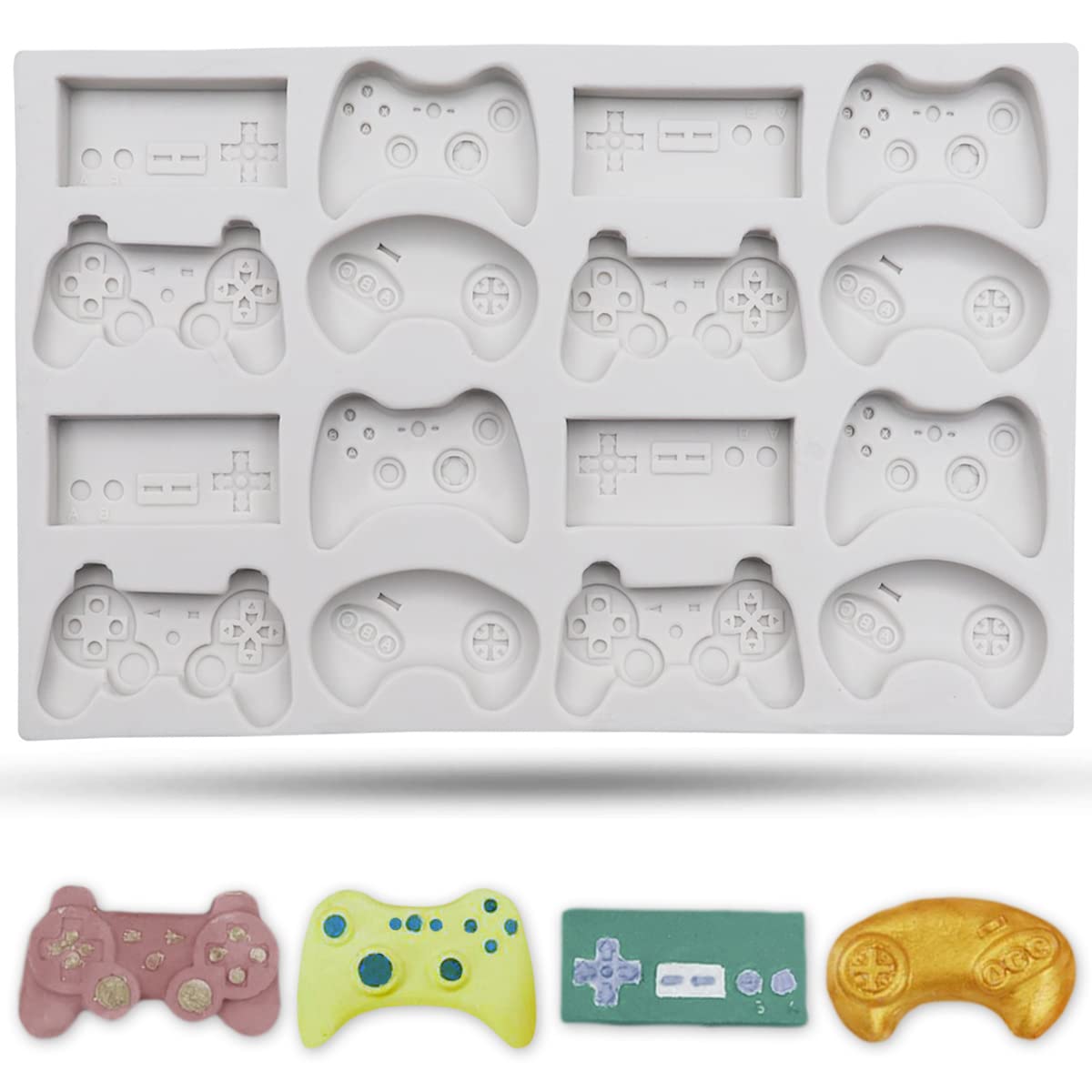 SAKOLLA Game Controller Silicone Molds, 16 Cavity Video Game Controller Molds for Chocolate, Candy, Cake Decoration, Cake Pops, Resin