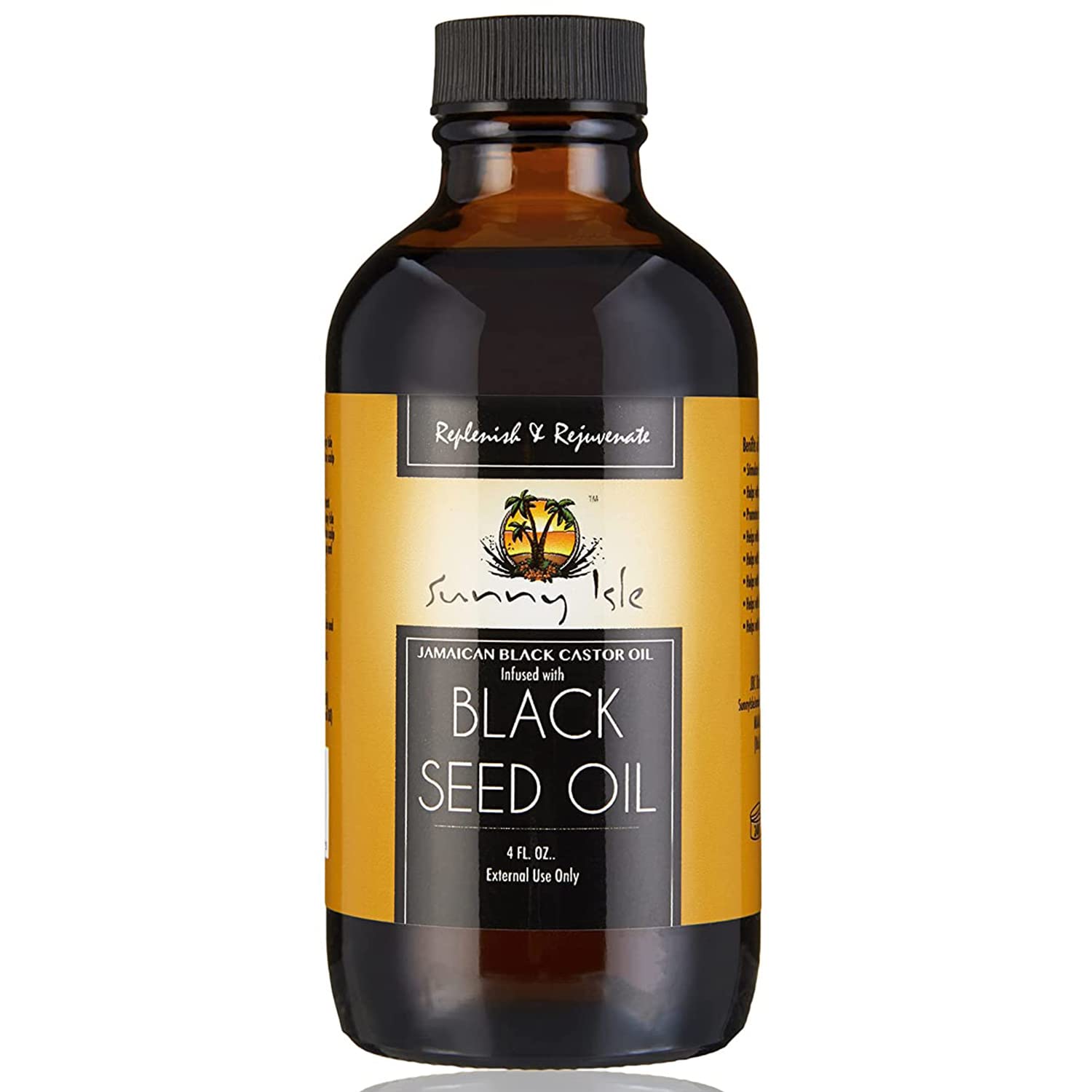 Sunny IsleJamaican Black Castor Oil Infused with Black Seed Oil 4oz | Moisturizing to Dull Damaged Hair and Rough Skin | Pre-Shampoo Hot Oil Treatment | Wellness Body Massage Oil