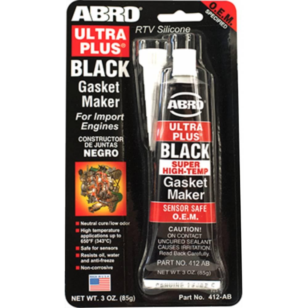 ABRO Ultra Plus 999 RTV Silicone Sealant and Gasket Maker, for Import Engines, Sensor Safe, Non-Corrosive, High Temp Silicone Sealant/Head Gasket Sealant, 650 Degrees F, 3 oz. Tube - Black