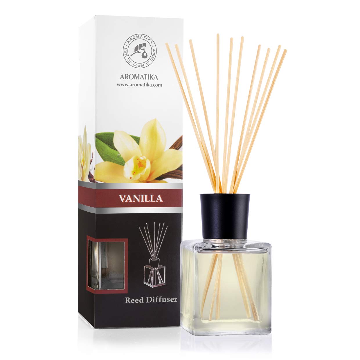 Reed Diffuser with Natural Essential Oil Vanilla 6.8 oz (200ml) - Scented Reed Diffuser - Non Alcohol - Gift Set with Bamboo Sticks - Best for Aromatherapy - SPA - Home - Office - Fitness Club