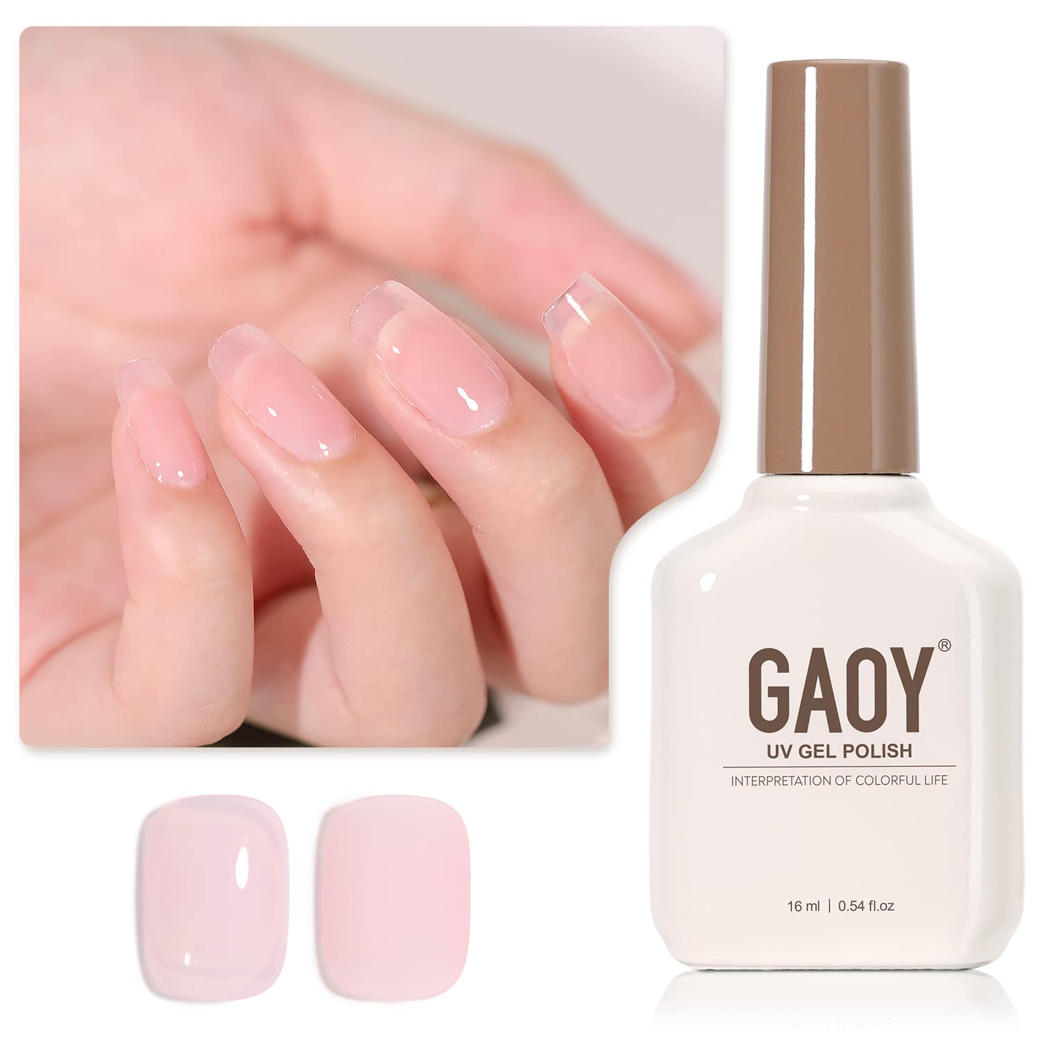 GAOY Sheer Hot Pink Gel Nail Polish, 16ml Jelly Milky Pink Translucent Color 1353 UV Light Cure Gel Polish for Nail Art DIY Manicure and Pedicure at Home