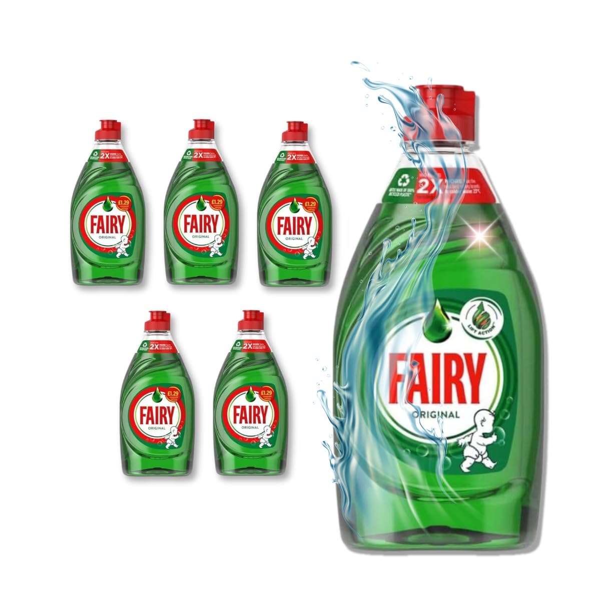 Fairy Original Washing Up Liquid (5 x 320ml) - Bulk Dishwashing Liquid | Fairy Liquid Original Fairy Washing Liquid | Fairy Liquid Fairy Dishwashing Liquid Green