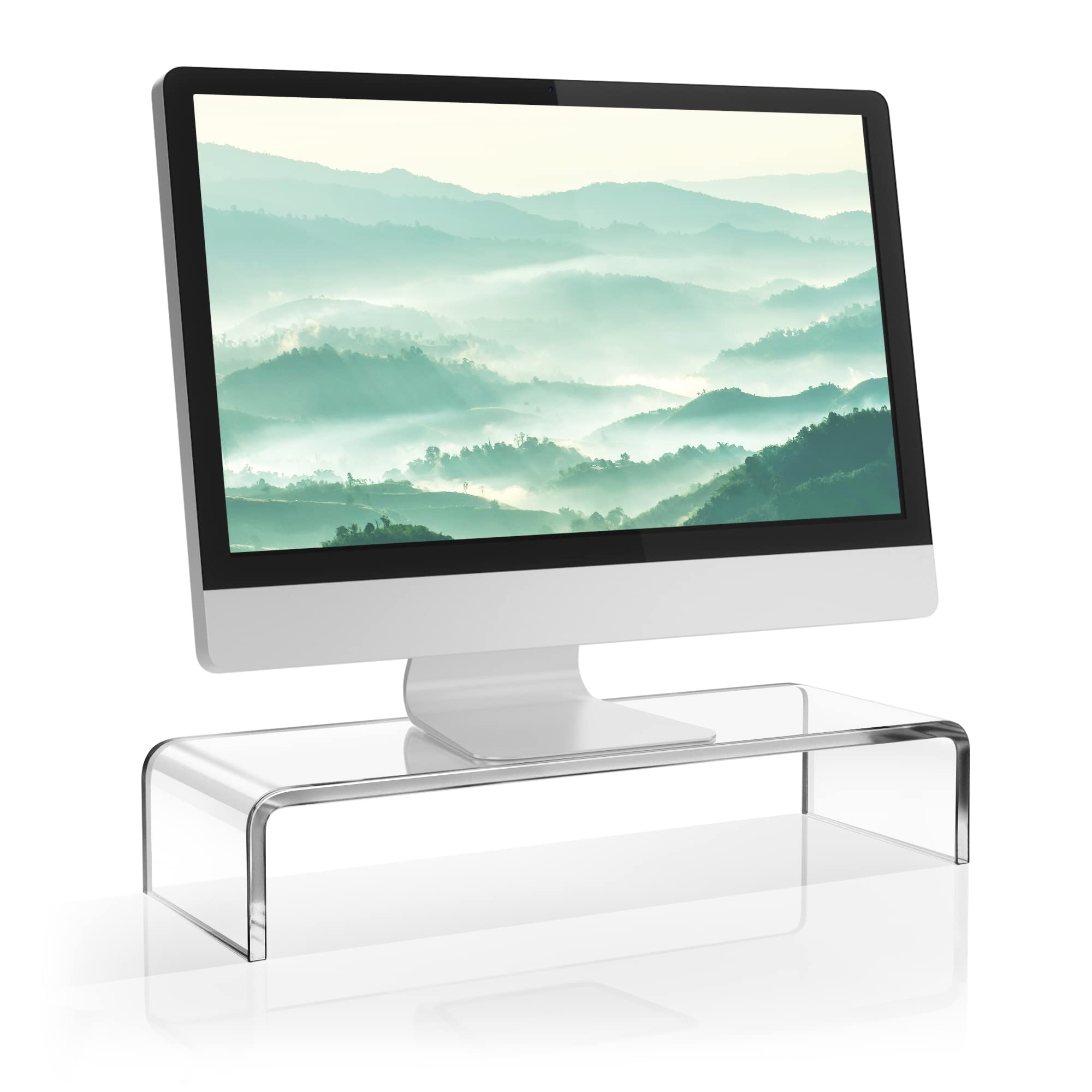 Heavy Duty Clear Acrylic Monitor Stand Riser | Great Monitor Riser, Computer Stand, PC Monitor & Printer Stand | Desktop Organizer, Laptop Desk Accessories & Workspace Organizers/Length 21 in