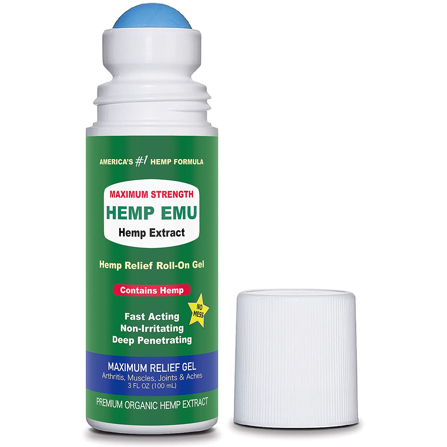 Hemp Emu - Hemp Gel Roll On - Muscle Rub for Back & Joint Discomfort Relief Soothing Gel Made with Organic Hemp Oil for Skin, Emu Oil, Menthol, Eucalyptus, Aloe Vera, Jojoba Oil, & Peppermint Oil