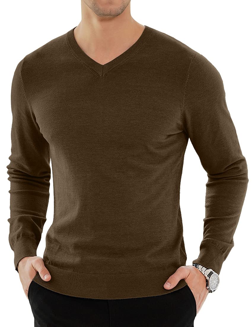 Men's Casual Slim Fit V-Neck Pullover Long Sleeve Knitted Pullover Sweaters