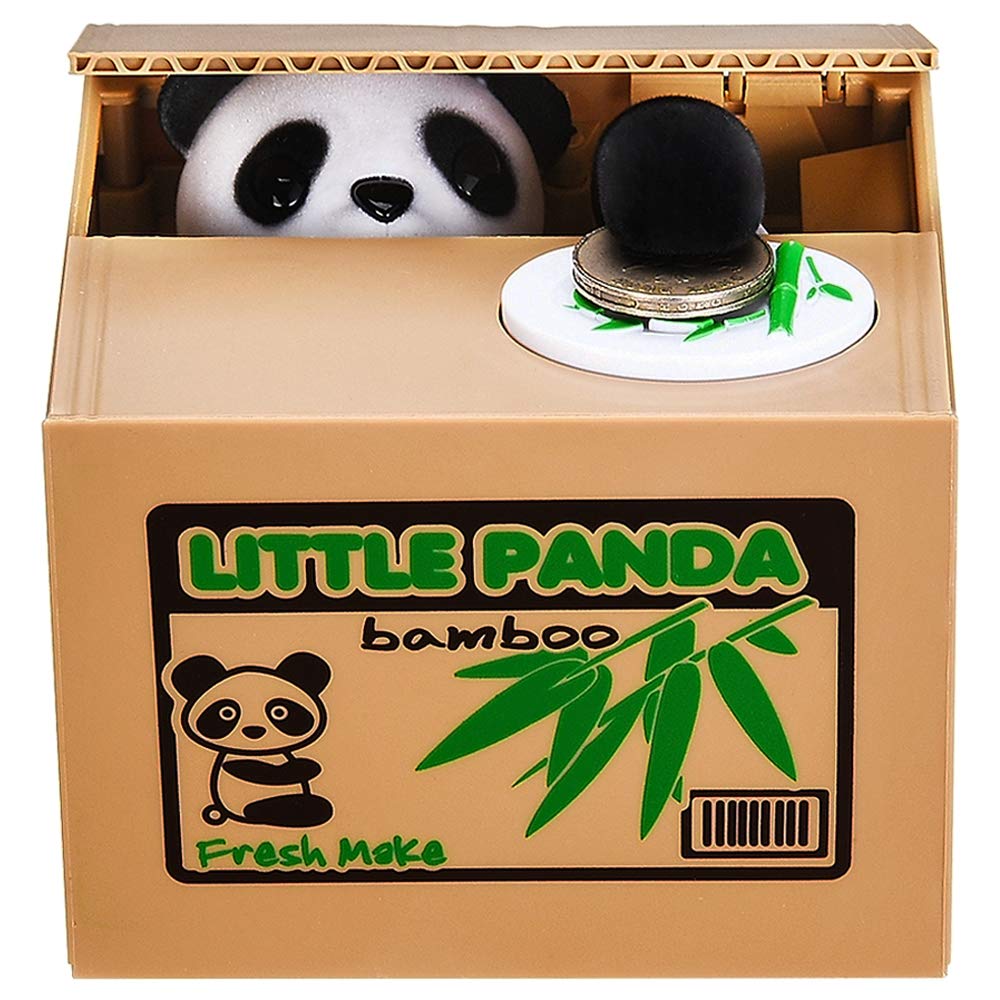 Panda Money Box, Piggy Bank for Kids/Adults, Automatic Stealing Coin Money Bank with Upgraded Clear English Voice (Panda)