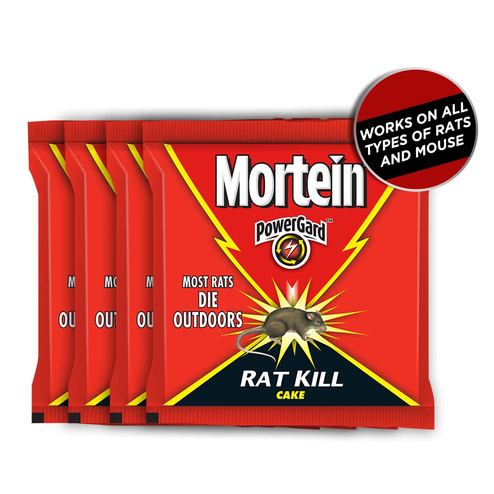 Mortein PowerGard Rat Kill Cake, 100 g (Pack of 4)| Kills rats outdoors in one feed | Effective against all types of rats, Red