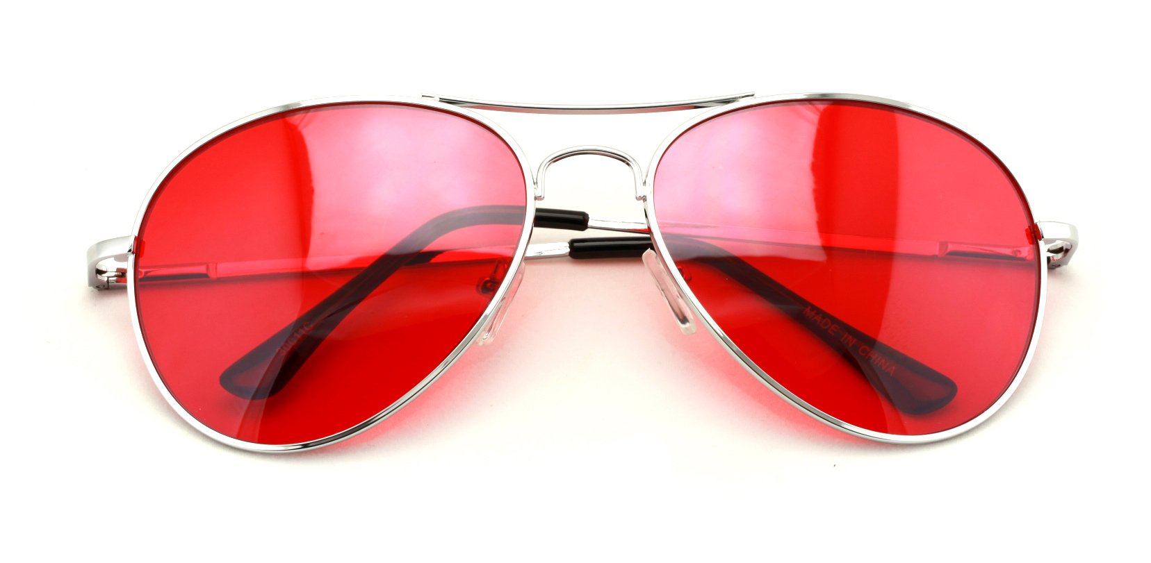 V.W.E.Vision World Eyewear - Colorful Silver Metal Aviator With Color Lens Sunglasses (Red lens)