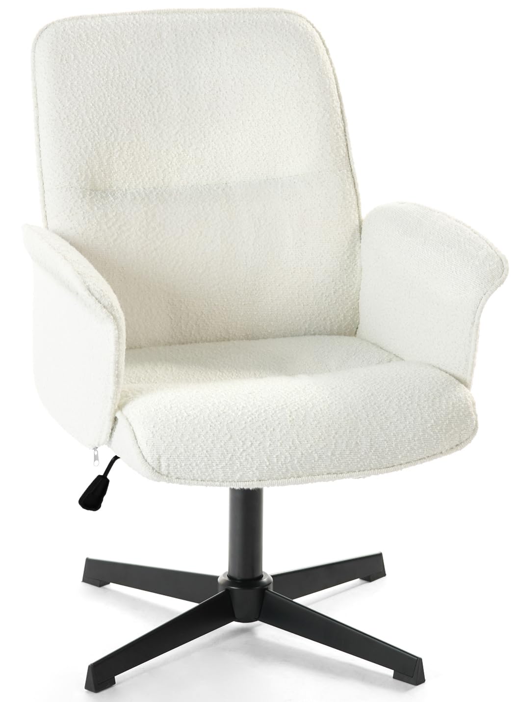 FurnitureR Home Office Desk Chair No Wheels, Fabric High Back Computer Chair Adjustable Height with Armrest, Ergonomic Comfortable Swivel Accent Vantity Chair for Living Room Bedroom, Off White