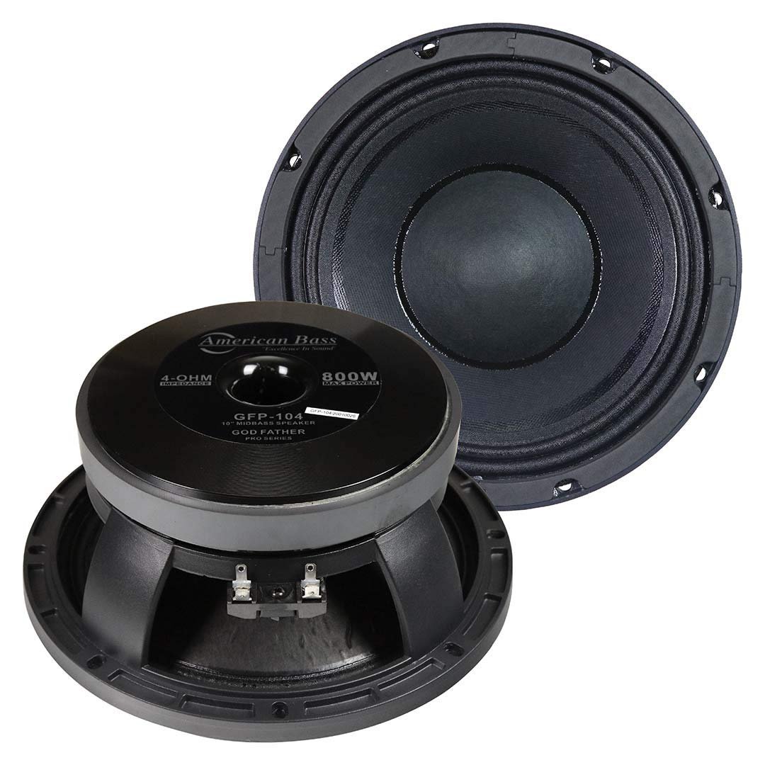 AVD. American Bass Godfather 10 Midrange Car Speaker, 800 Watt Maximum Power, Mid Bass Car Audio Stereo Woofer Loudspeaker, 10 inch 4 Ohm Voice Coil