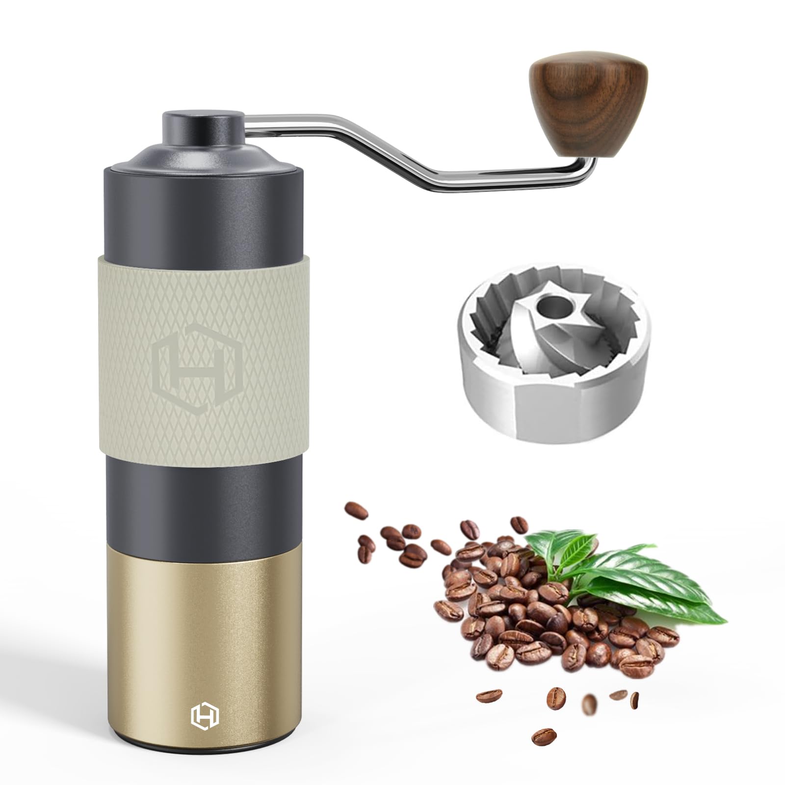 Manual Coffee Grinder - HEIHOX Hand with Adjustable Conical Stainless Steel Burr Mill, Capacity 30g Portable Mill Faster Grinding Efficiency Espresso to Coarse for Office, Home, Camping