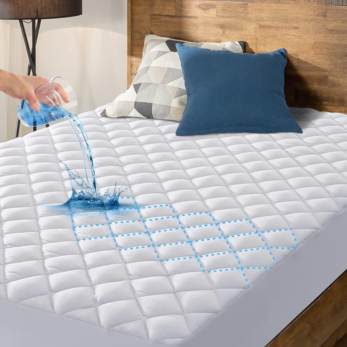 Homodoskey King Mattress Protector Waterproof, Mattress Pad Quilted with Deep Pocket up to 45cm, Noiseless Soft Breathable Mattress Cover for King Size, White (180cm×200cm)