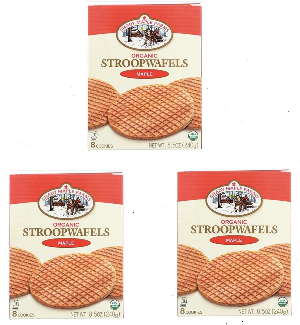 Shady Maple Farms - Organic Stroopwafels Maple 3-Pack (8.5 oz per box) - Plus GTF Sticker & Spearmint Gum Stick