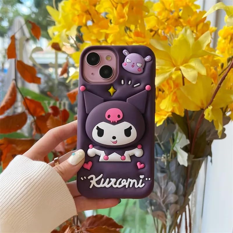 Case Creation for iPhone 13 3D Cartoon Kuromi Kitty Case,Full Protective Sanrio Sonix Hello Kitty Pop Push Case with Holder Cute Soft Silicone Stylish Fashion Fun Aesthetic Cover for Apple iPhone 13