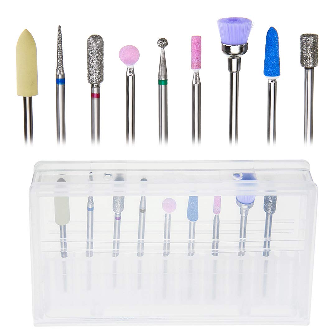 Diamond Cuticle Nail Drill Bits Set 9Pcs, Rotary Burr Pedicure Tools Nail Files Electric Machine Accessory for Cuticle Clean Polishing, Nail Art Tools, Manicure Professional Salon or Home Use