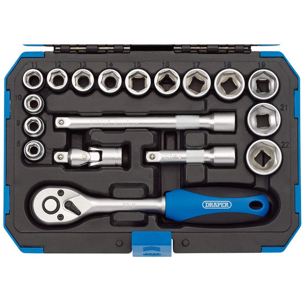 Draper Expert 18 Piece Metric Socket Set | Ratchet Tool and Case | 3/8" Square Drive | HI-TORQ MM/AF Sockets | DIY Home Professional and Car Kit |Hand Tools | 16359