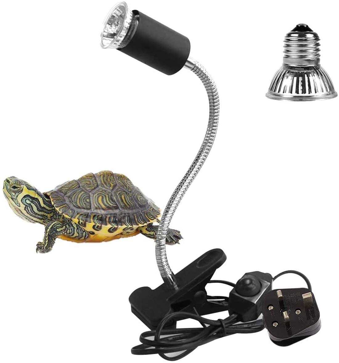 MAKINGTEC Reptile Lamp Set UVA+UVB Lamp Clip-on Bulb Lamp Holder Turtle Tortoises Basking Lamp Heat light Kit (Black)