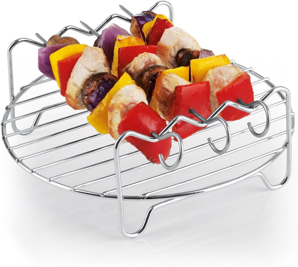 GourmetmaxxStainless Steel Cooking Grate | Accessories for the Hot Air Fryer Including 3 Kebab Skewers | Easy-to-Clean Roasting Frame for AirFryer | Ideal for Roasting, Roasting or Cooking