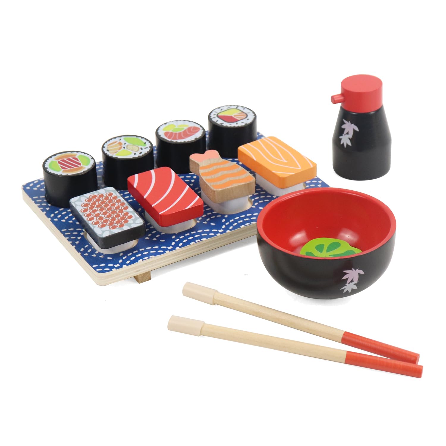 Sushi Slicing Play Food Set, Wooden Pretend Play Kitchen Toys for Kids 3+, Sushi Food Play Learning Toy for Girls Boys