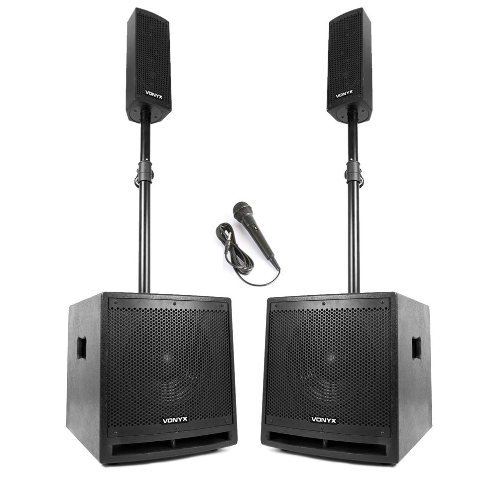 VONYX VX1000BT-2-2 Powered Column Array Speaker Set - 1000W Active Powered Speakers for Crystal Clear Sound, Portable Powered PA Speakers for Events, Parties & DJ Use