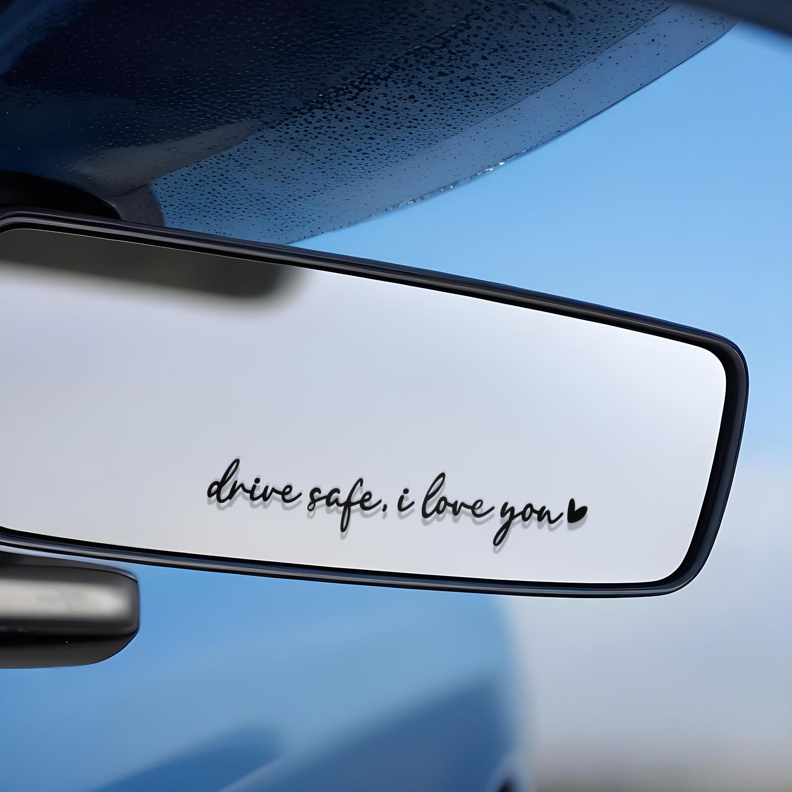 "Drive Safe, I Love You" Mirror Decal, Rear View Mirror Sticker with Heart, Do Not Text and Drive Reminder Car Affirmation Sticker Side Mirror Car Window Accessories Gift for Her or Him(Black)