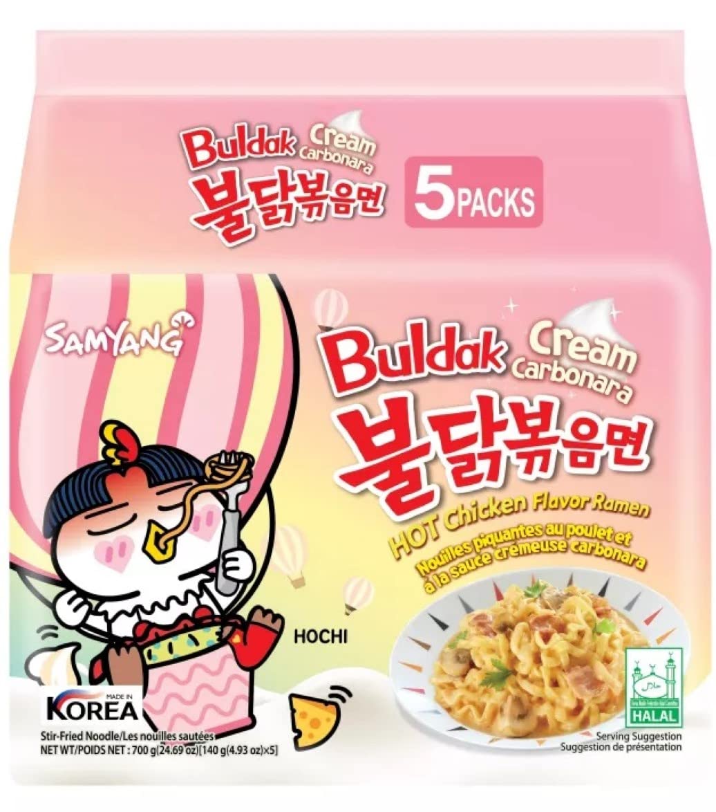 SAMYANG[ 5 PACKS ] Cream Carbonara Buldak Spicy Chicken Roasted Ramen [Noodles] /Korean Food/Korean Creamy Ramen/Spicy Korea Noodle Challenge