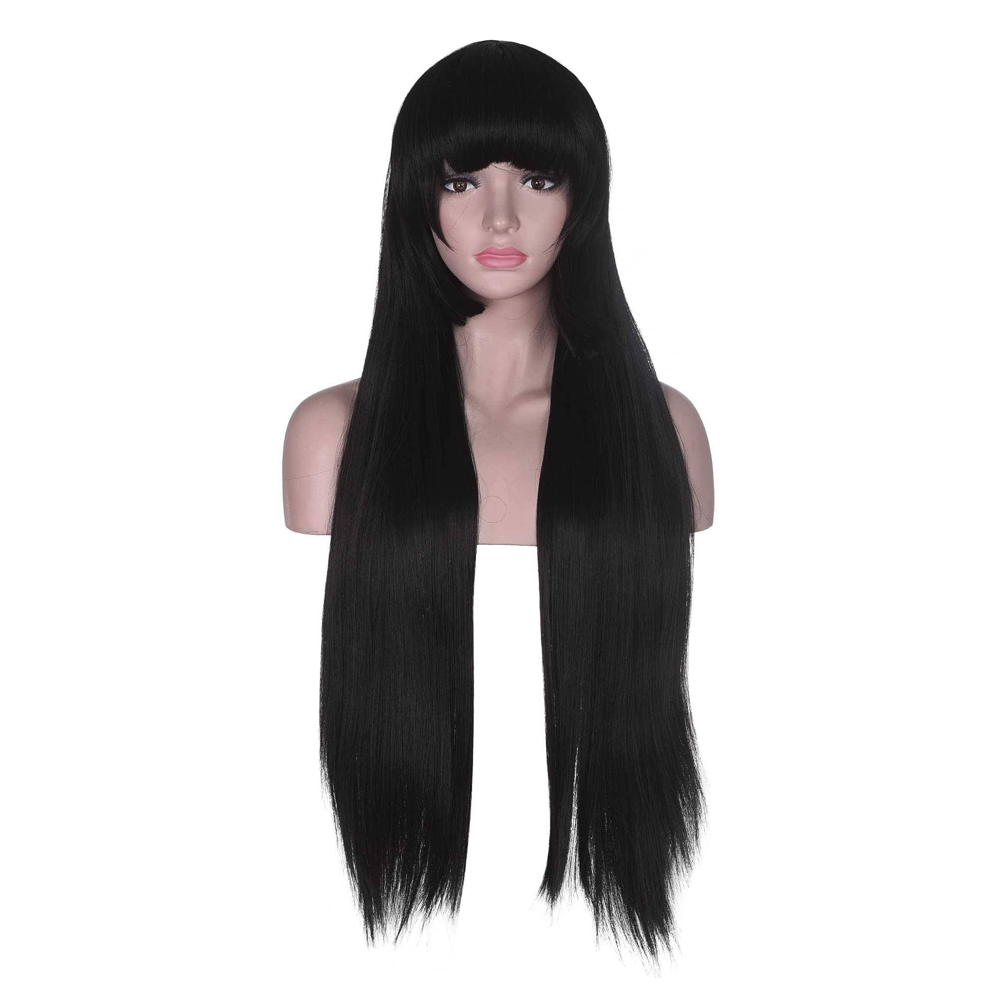 FANNICA Kakegurui Long Black Straight Wig with Bangs for Anime Jabami Yumeko Cosplay Hair Halloween