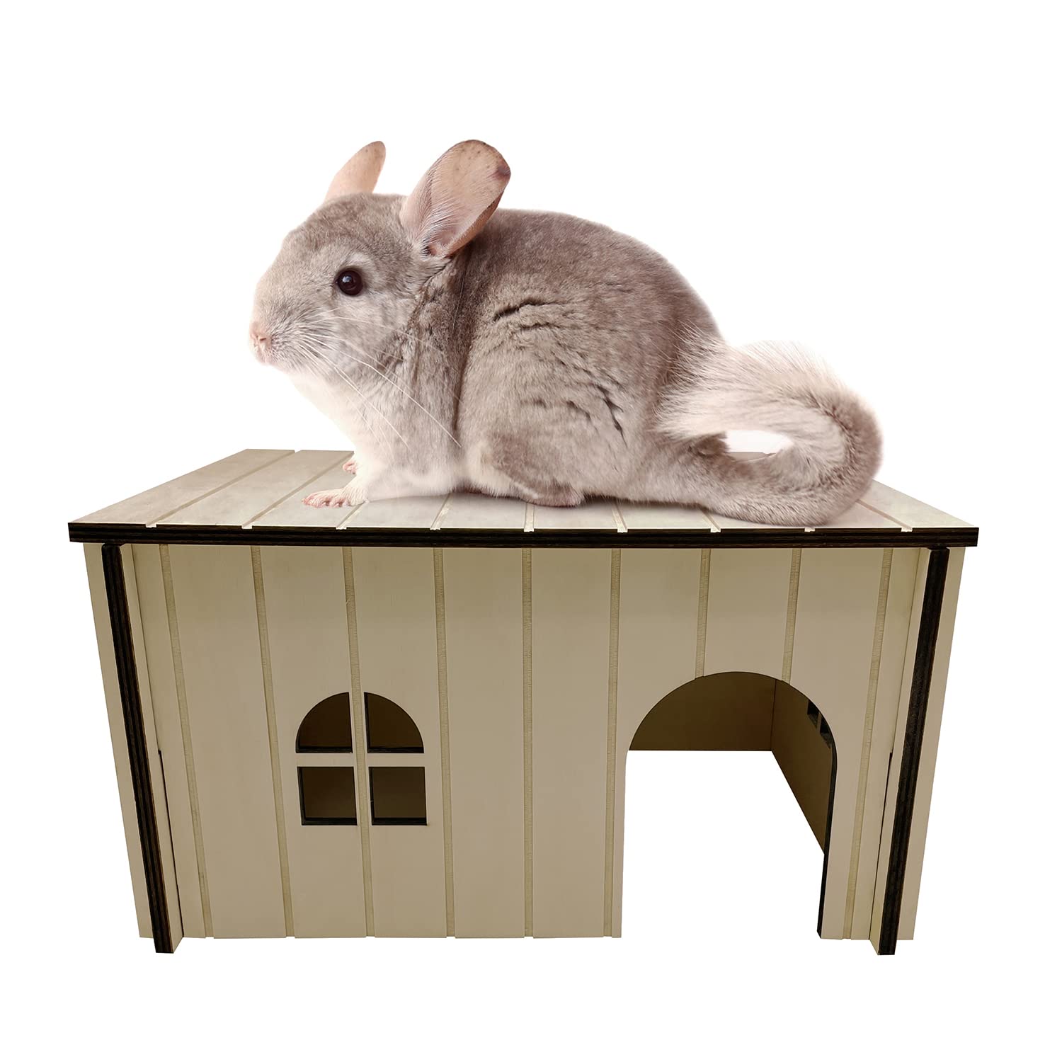 Wooden Rabbit House 37x28x20cm | Pet Animal Hide Hideout Ideal For Rabbits Chinchillas and Guinea Pigs | Perfect Nesting Box Slots Together in Seconds (Large)