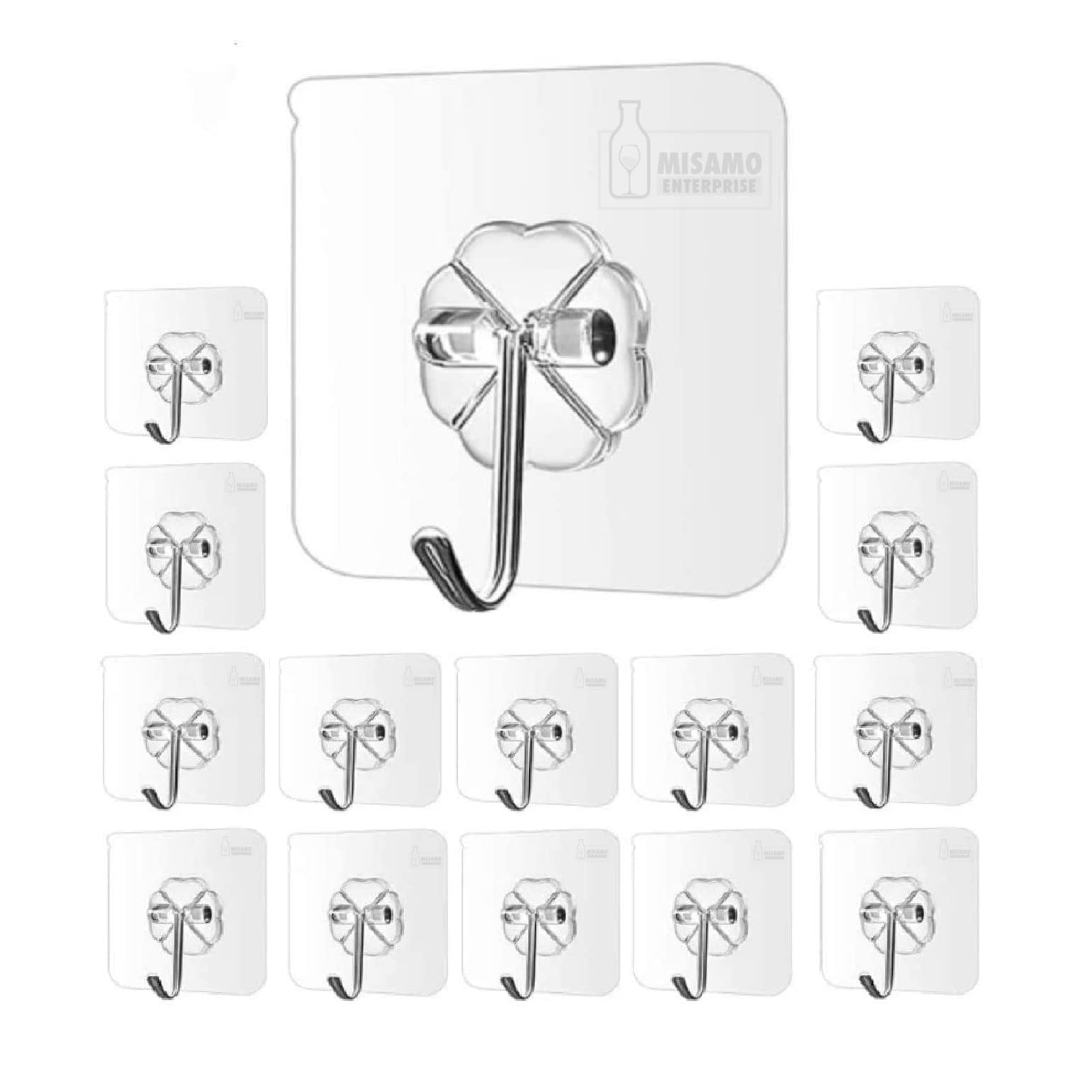 Misamo Enterprise PVC Wall Hooks, Pack of 15, Transparent