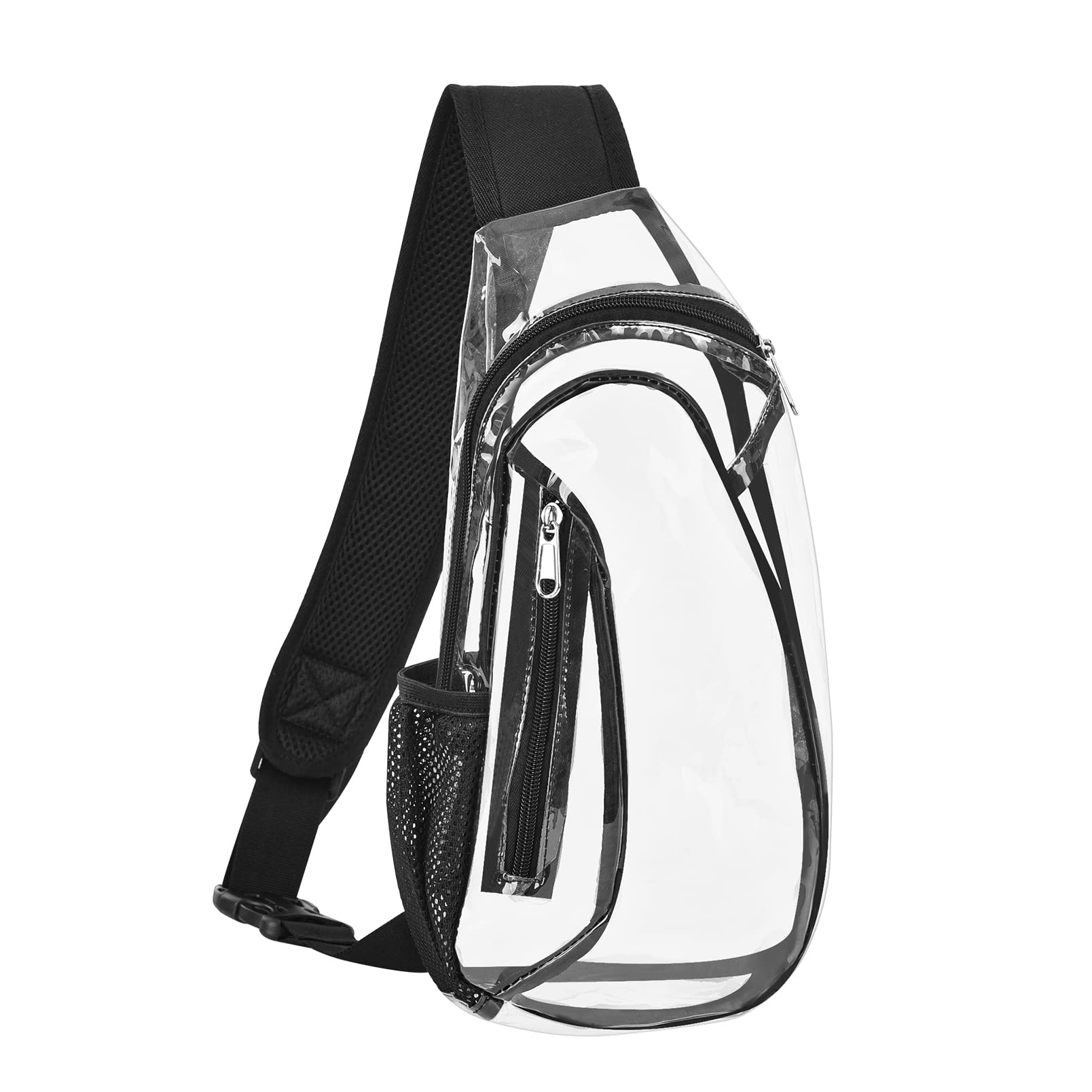 Clear Sling Bag, Stadium Approved Mini PVC Crossbody Shoulder Backpack, Transparent Casual Chest Daypack for Women & Men, Perfect for Hiking, Stadium or Concerts, Black, One Size