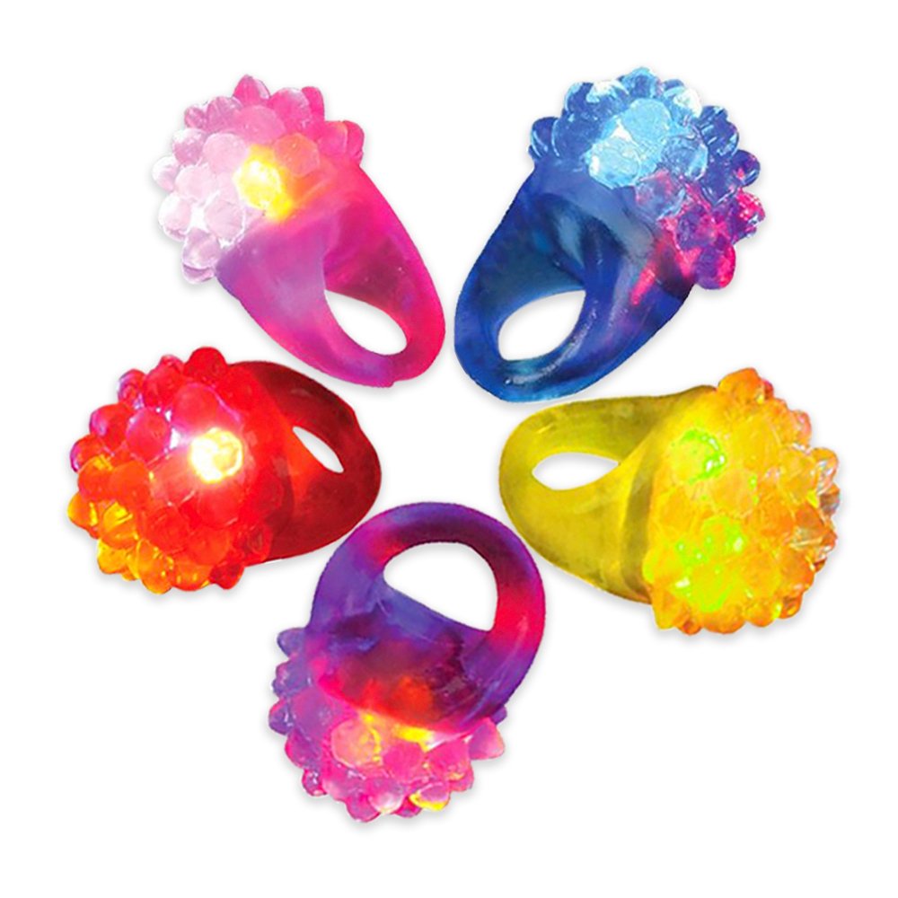 NOVELTY PLACE Flashing LED Bumpy Jelly Ring, Glow in Dark Light-Up Ring Party Toys for Kid and Adult (24 Pack)