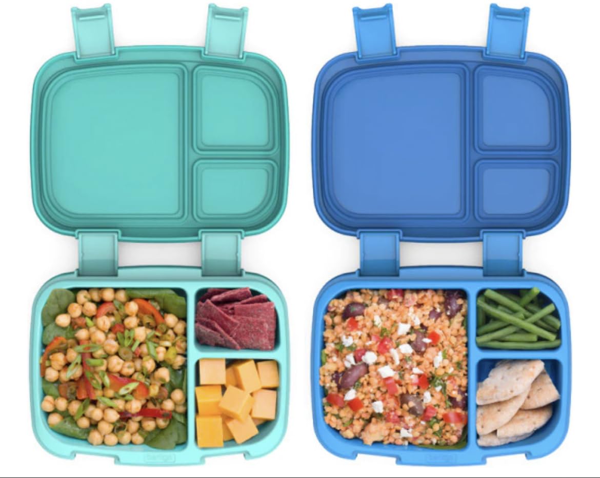 Bentgo Fresh (Blue/Green 2 PACK) - New & Improved Leak-Proof, Versatile 4-Compartment Bento-Style Lunch Box