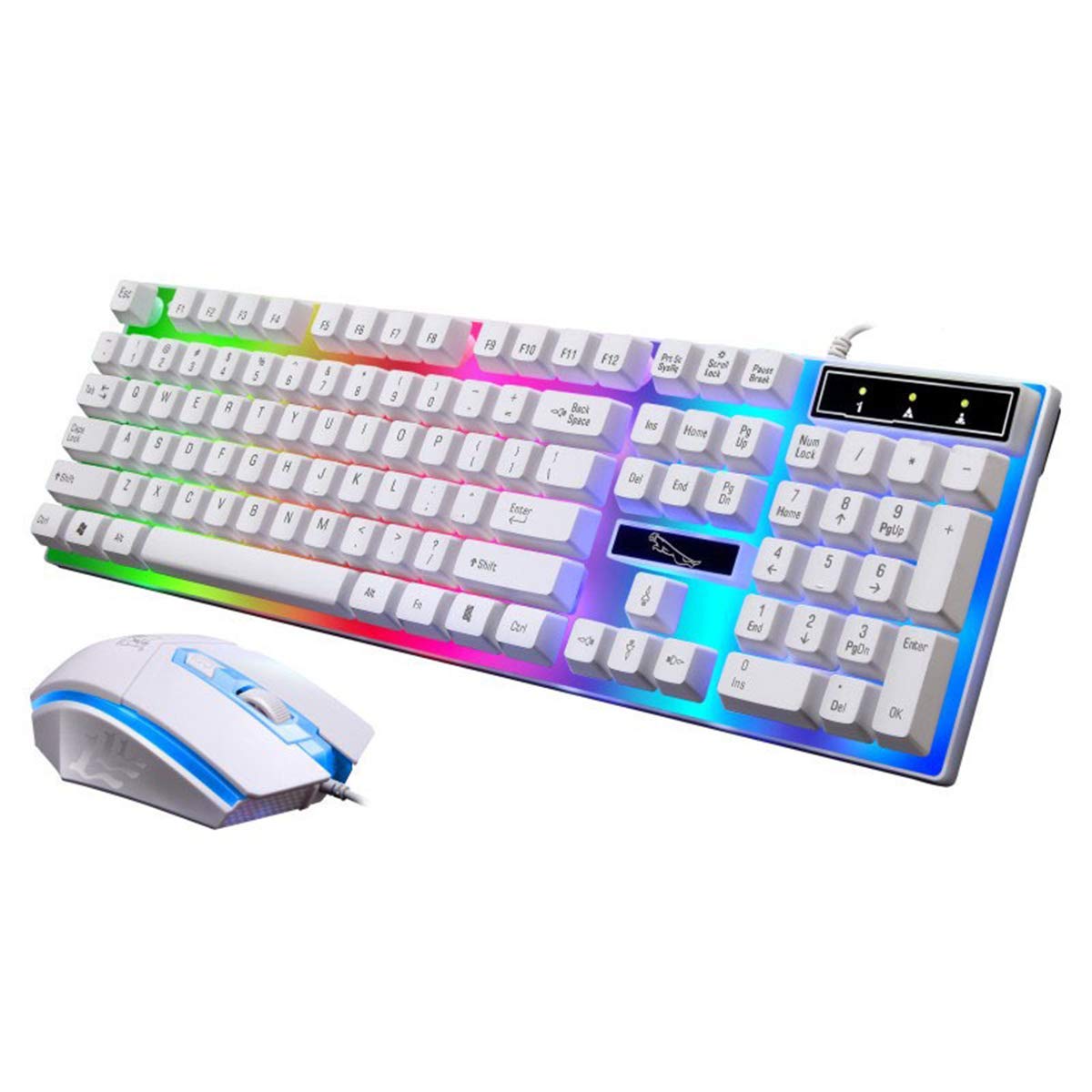 Rainbow Colorful LED Backlit Waterproof Wired Keyboard and Mouse Set Gaming Keyboard Suspension Round Key Cap Keyboard PC Laptop