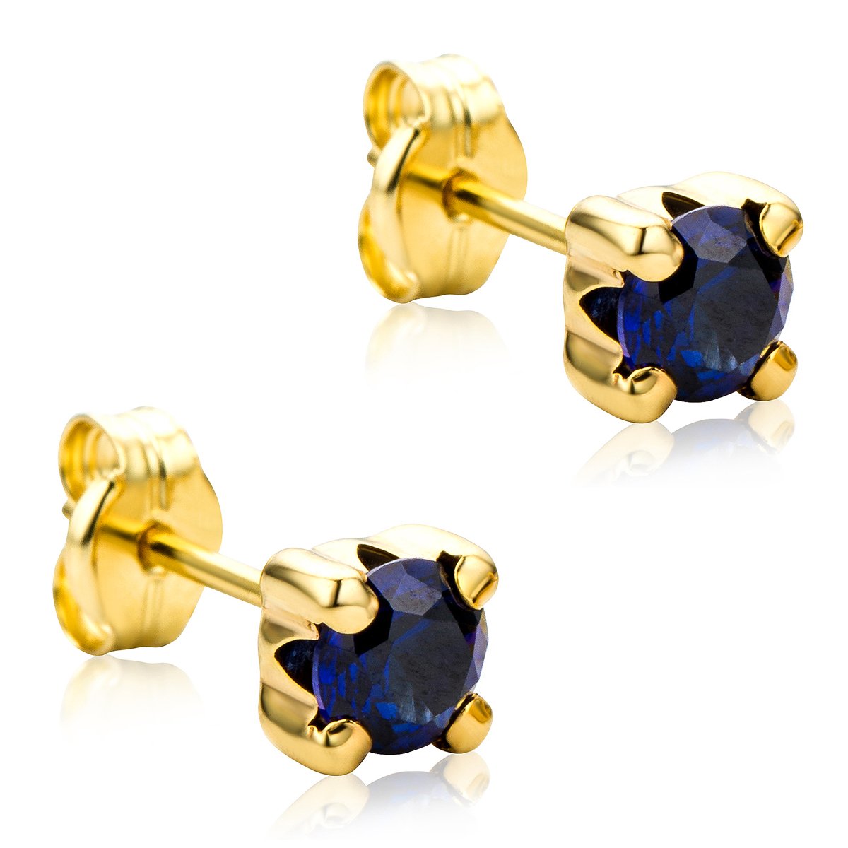 OROVIGold Stud Earrings for Women - Solid 9k /375 Yellow Gold - White Gold Ruby, Sapphire, Emerald, and Cubic Zirconia Earrings - Birthstone - Hypoallergenic Shipped in an Elegant Jewelery Box