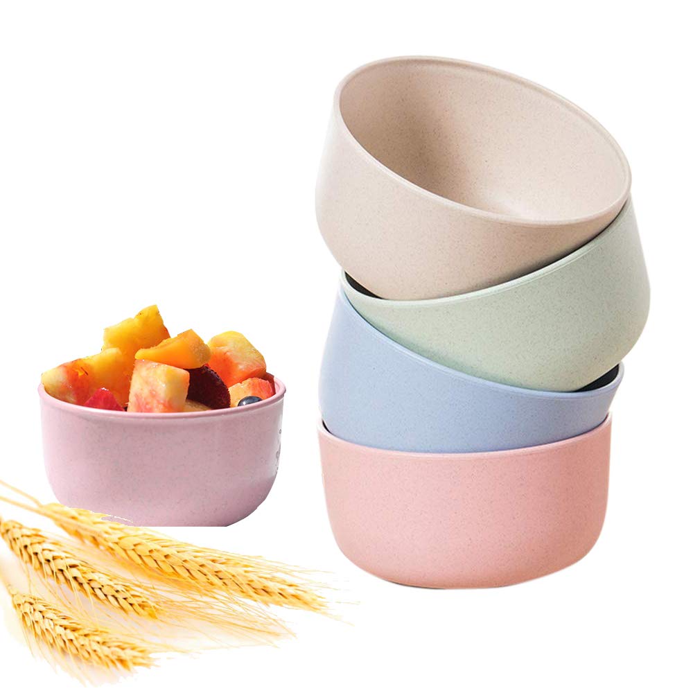 Biodegradable Lightweight Natural Wheat Straw Bowl Coloful Set of 4, Unbreakable Durable Eco Wheat Straw Pulp Fiber - 8 oz for Cereal, Salad, Soup, Noodle, Snacks, Ice cream, Fruits, Desserts, Prota