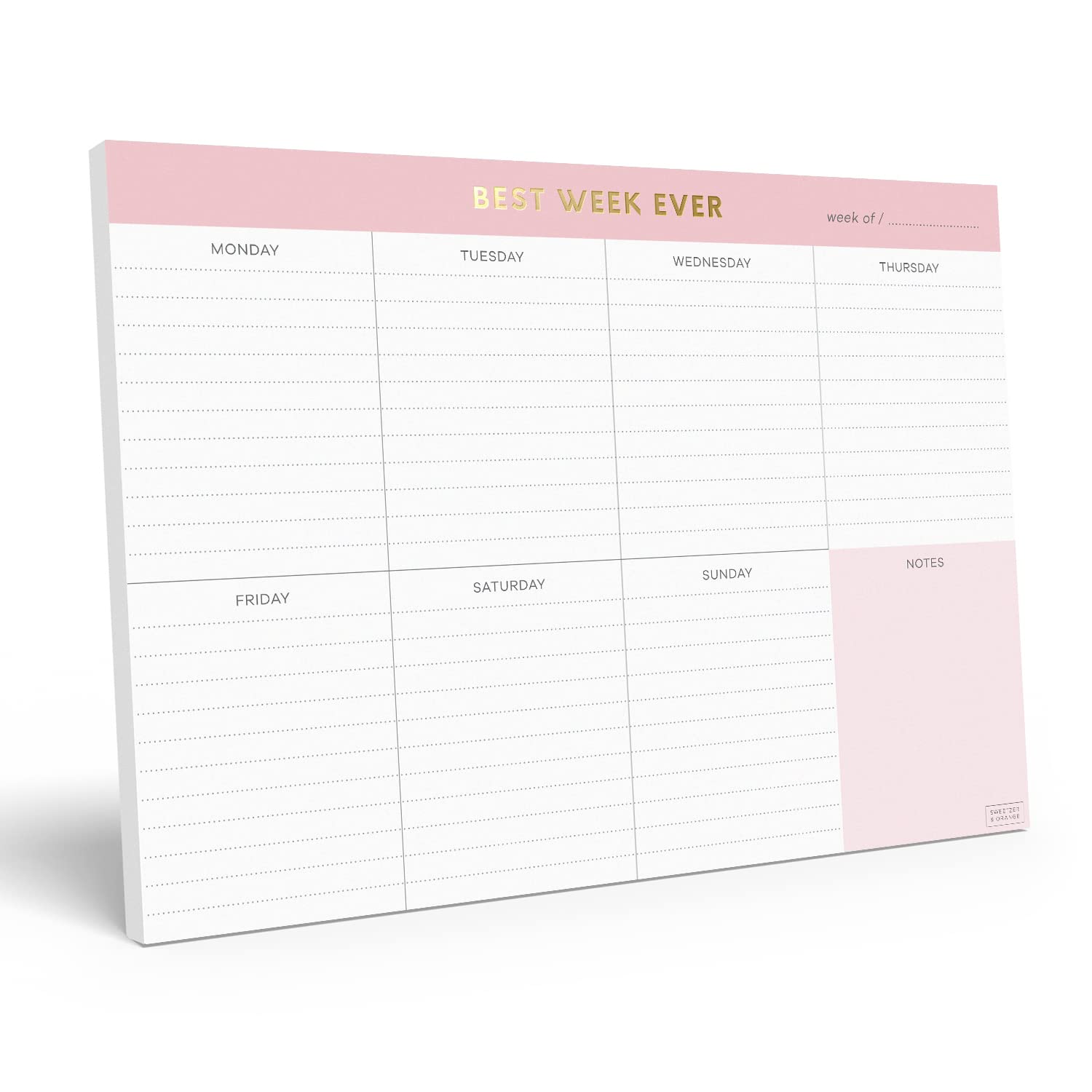 Sweetzer & Orange Weekly To Do List Pad. Pink Gold Weekly Planner Notepad with Daily Planner Agenda Squares. 7x10” Day Planner 2022 - Student Planner, Work Planner and Checklist Note Pad