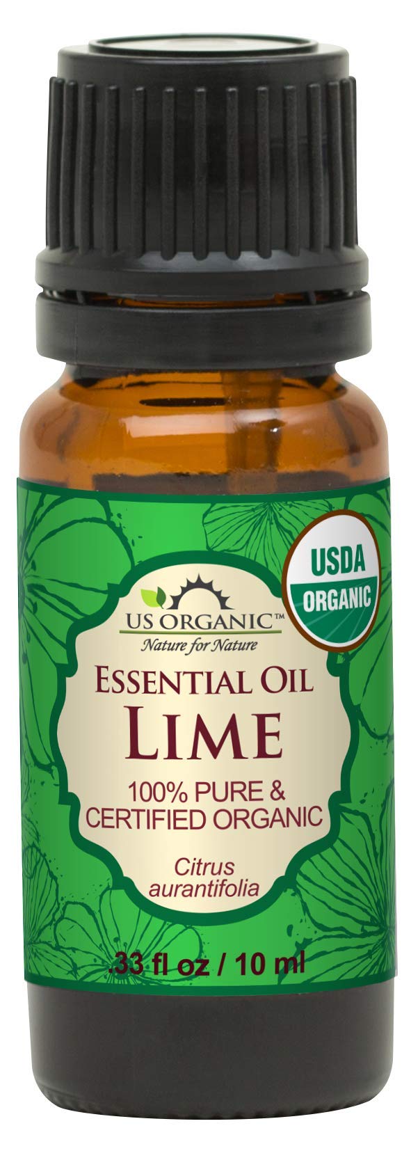 US Organic 100% Pure Lime Essential Oil - USDA Certified Organic, Steam Distilled - W/Euro droppers (More Size Variations Available) (10 ml / .33 fl oz)