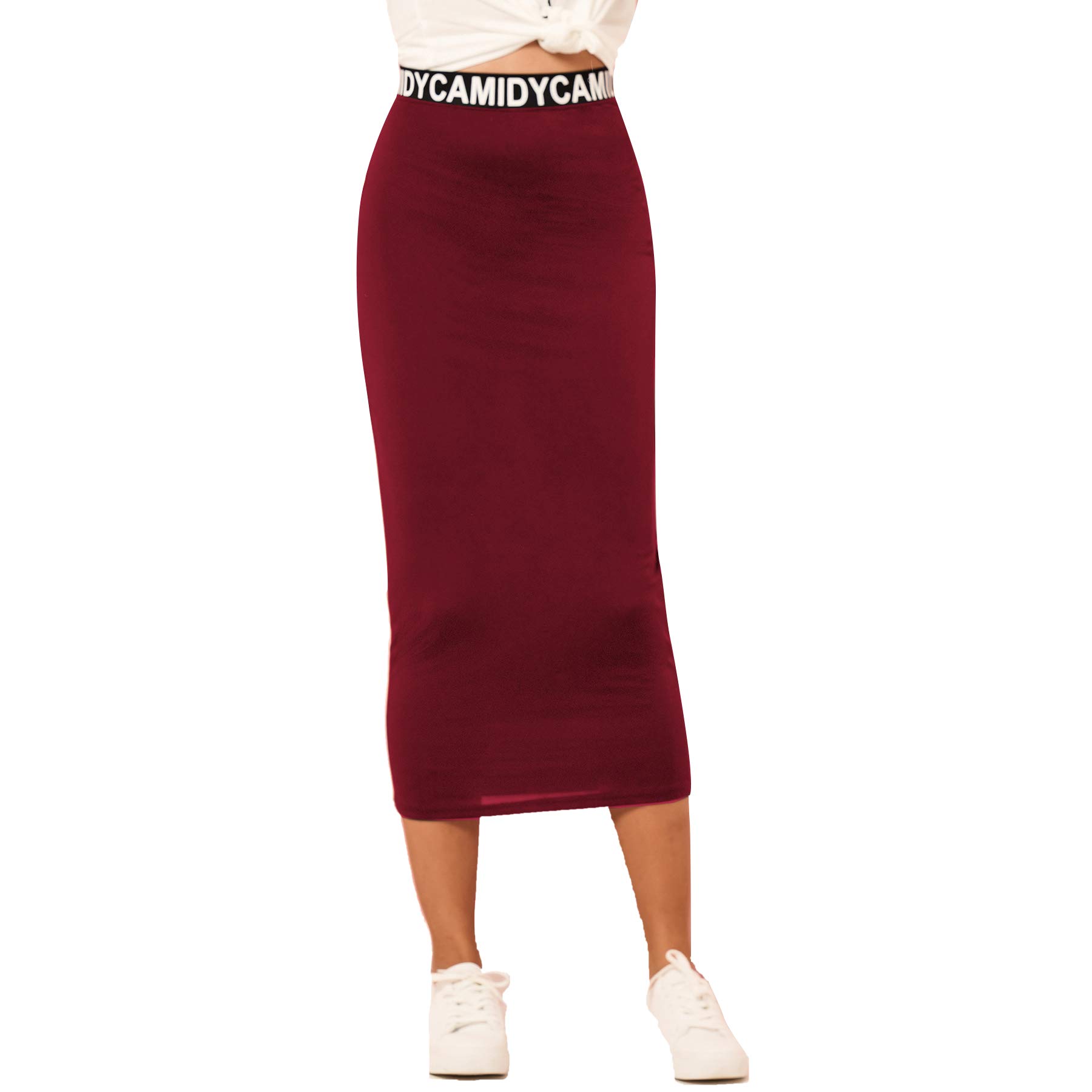 Women's Casual Knit Skirt Bodycon Skirt Letter Pattern High Waist Midi Length