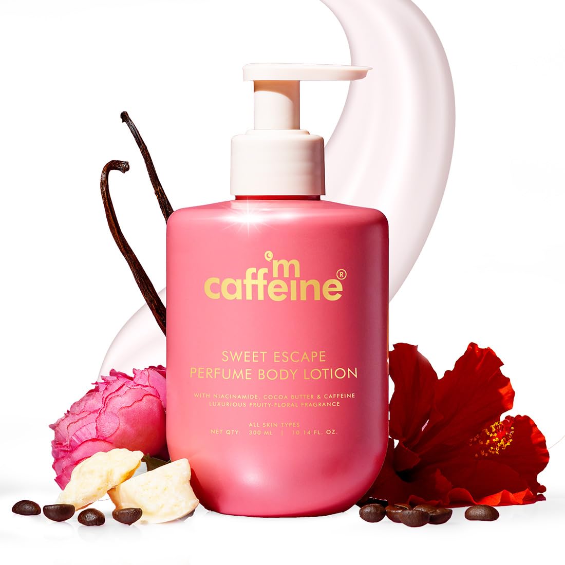 mCaffeine Sweet Escape Perfume Body Lotion | Niacinamide, Cocoa Butter & Shea Butter For Deep Moisturization | Lightweight, Non-Sticky | Fruity-Floral Fragrance | Body Lotion For Dry Skin - 300ml