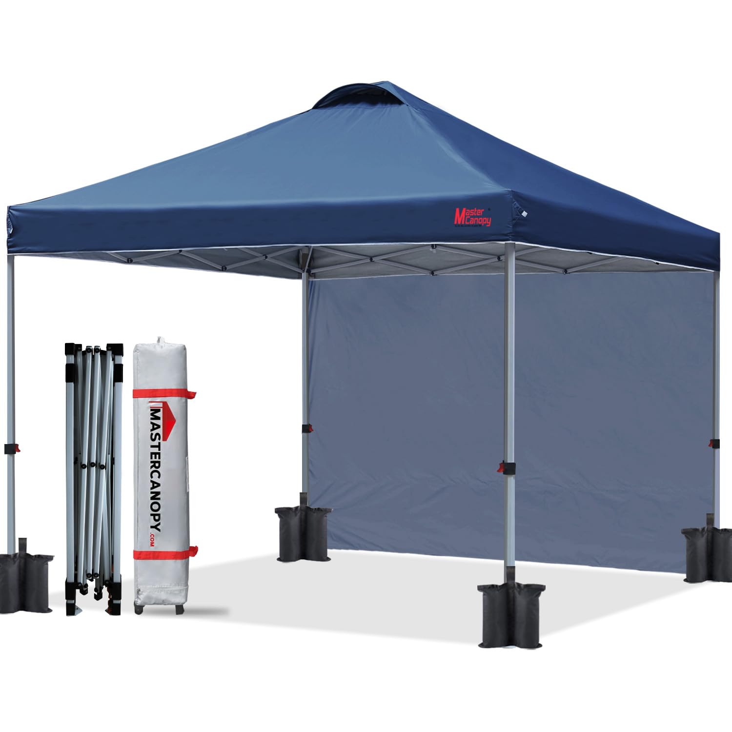 MASTERCANOPY Durable Pop-up Canopy Tent with 1 Sidewall (10'x10',Navy Blue)