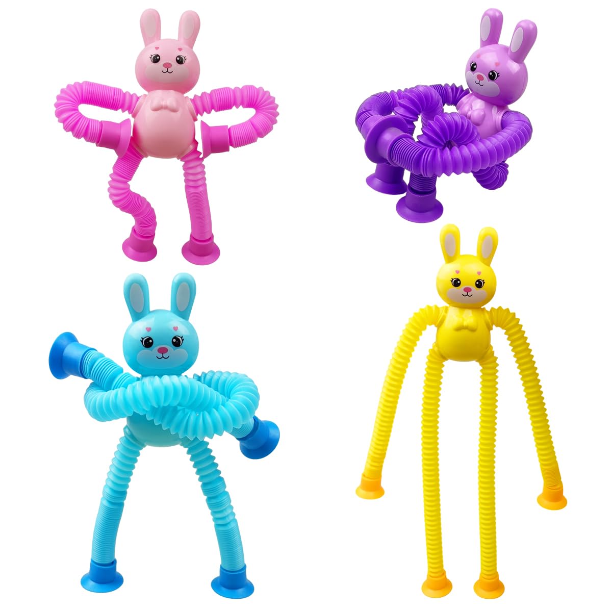 Anditoy 4 Pack Easter Bunny Suction Cup Pop Tubes Toys Sensory Toys for Kids Boys Girls Toddlers Easter Basket Stuffers Gifts Party Favors