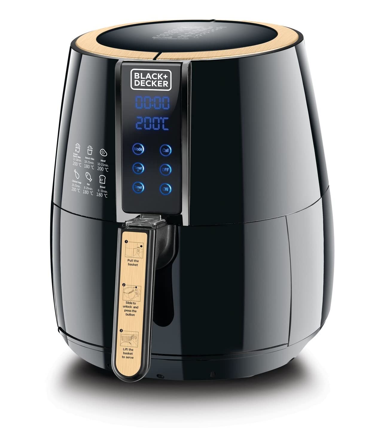 BLACK & DECKER Digital Air Fryer, 1500W, 4L Capacity with Rapid Air Convection Technology, Multi-Function for Frying, Baking, Grilling, Roasting, Safety Lock, Cool Touch Handle - Black/Gold, AF400-B5