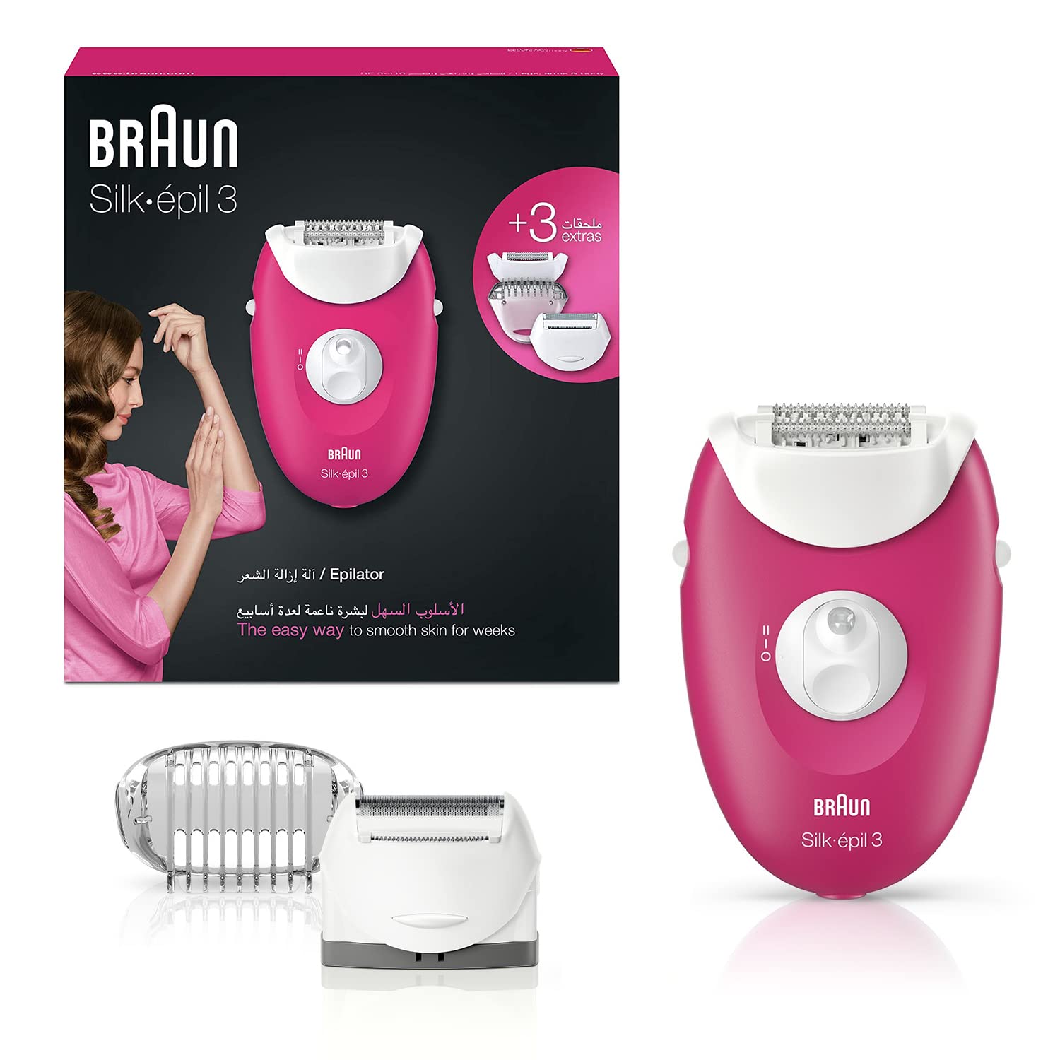 Braun Silk-Épil 3 3-273 Epilator Raspberry Pink With 3 Extras