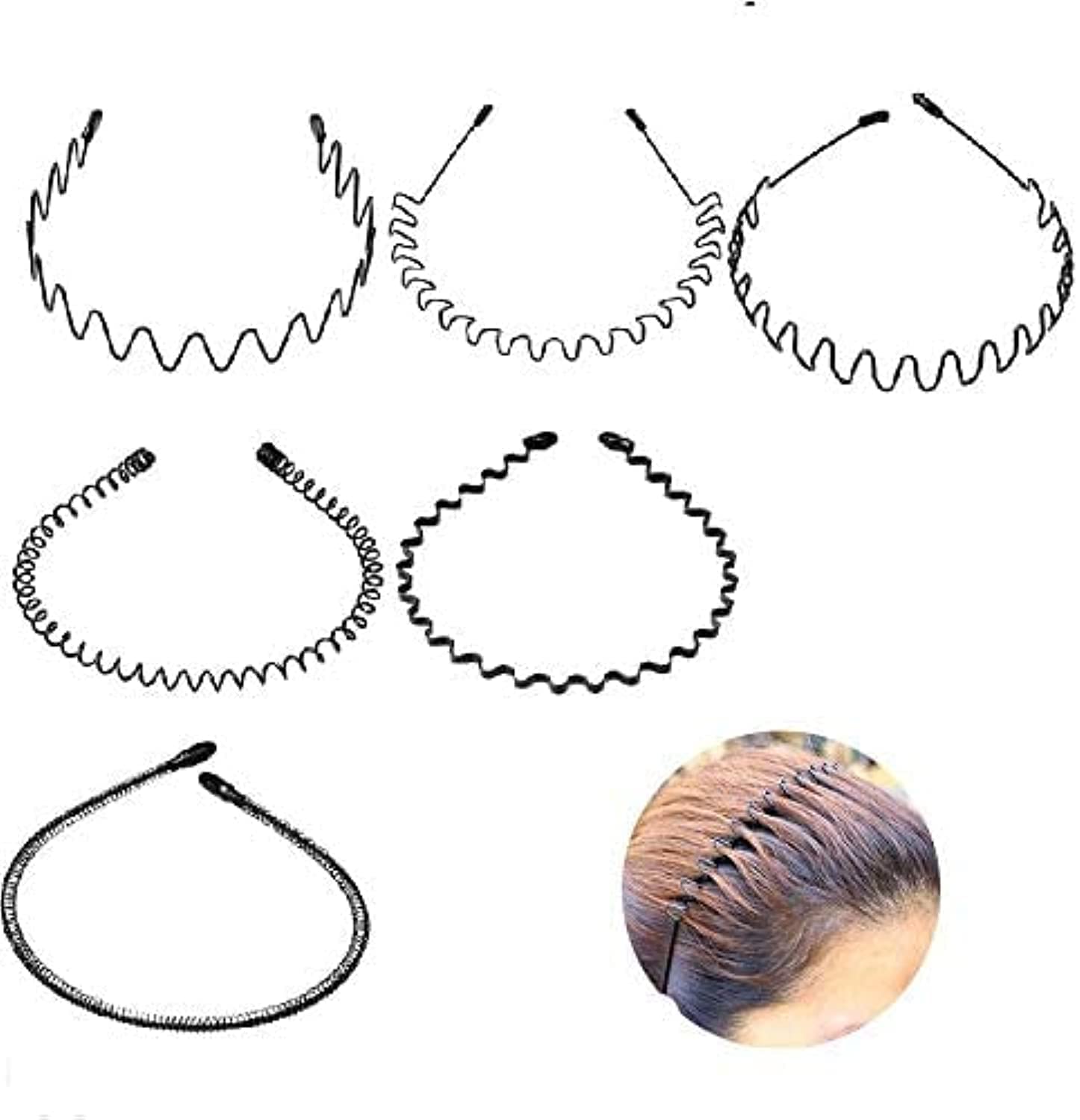 Aminery Unisex Wavy Hair Band Metal Hair Hoop Metal Headband Hair Hoop Sports Fashion Hair Bands 6Pcs Black